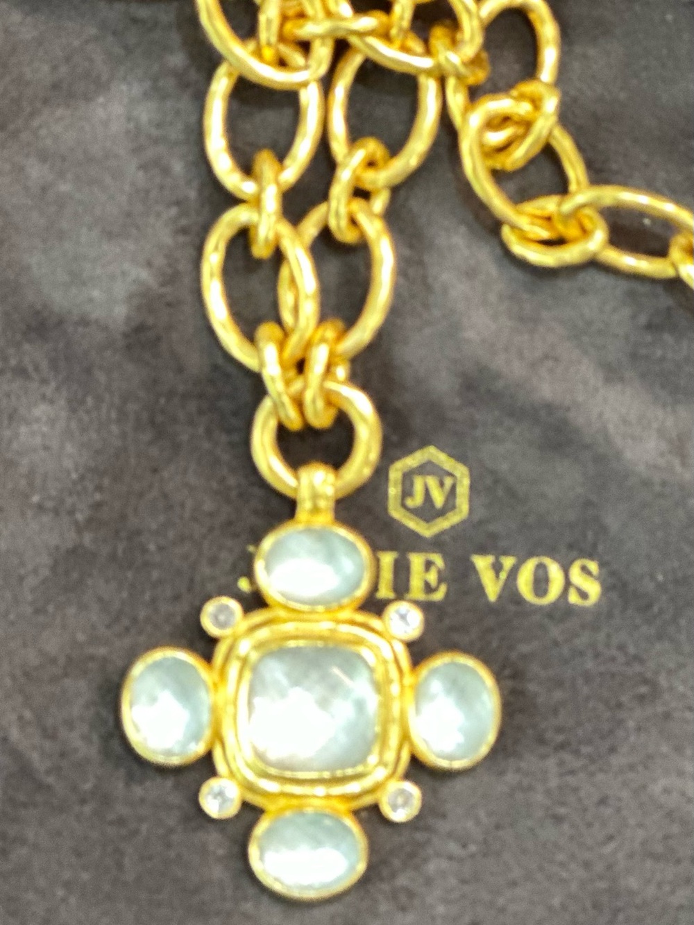 Julie Vos Gold-Plated Necklace with Faux Pearl and Rhinestones - Picture 2 of 12